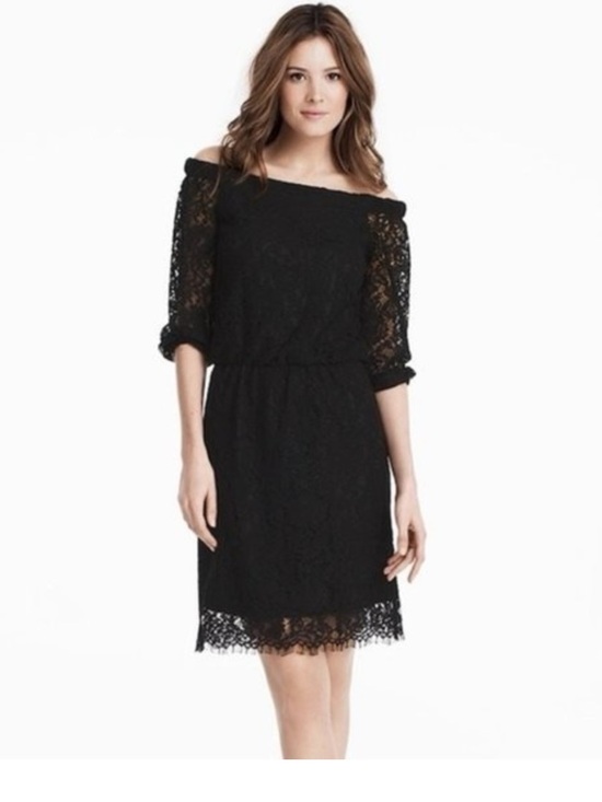 White House Black Market Dresses & Skirts - White House Black Market Black Lace Off the Shoulder Dress Vintage Romantic Boho